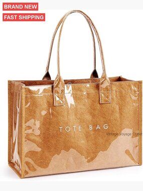 Large PVC Kraft Paper Tote Bag with Top Handle, Waterproof Work Handbag